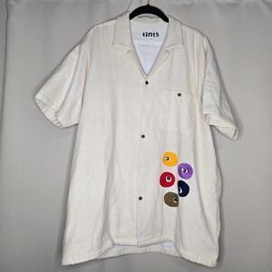 TINTS Cream Embroidered Billiard Balls Camp Shirt - Men's Large